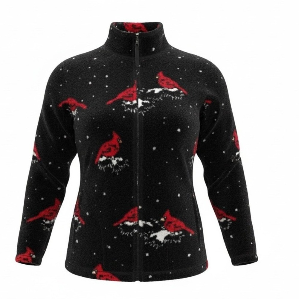 Black Mountain Outdoor Womens Cardinal Fleece Jacket Black Red Mock Neck Size‎ M